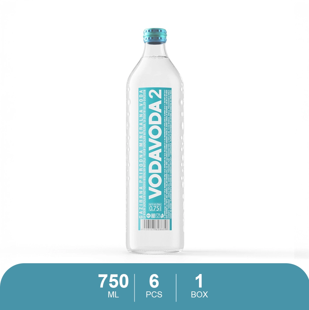 Vodavoda Sparkling Mineral Water - 750ml x 6 , Glass Bottles