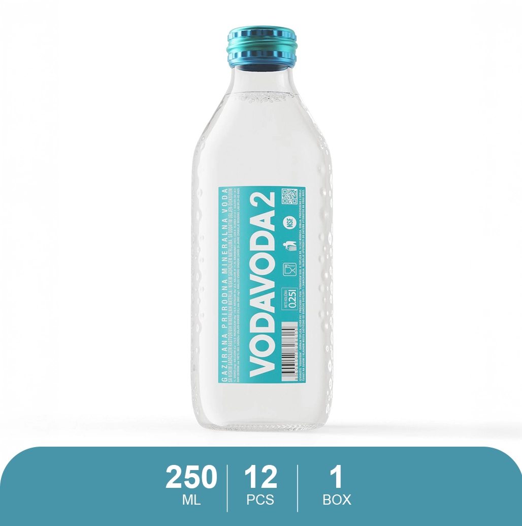 Vodavoda Sparkling Mineral Water - 250ml x 12 , Glass Bottles